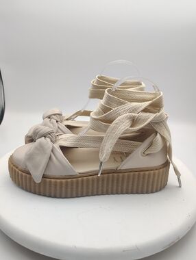 Puma X Fenty Womens Cream/ Blush Lace-Up Platform Sandals with Bow Size 5.5